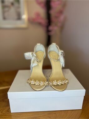 Bella Belle Mariee Elegant Bridal Heeled Sandals with Crystal Floral Strap